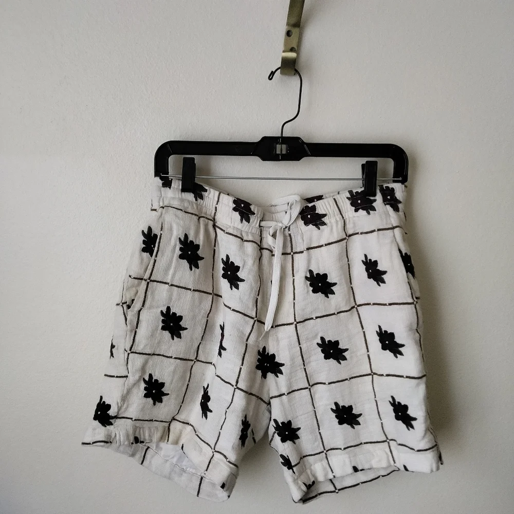 Pacsun Men's Floral Linen Shorts Embroidered Casual Elastic Waist M
